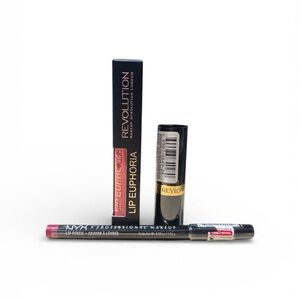 Lip Makeup Bundle Revlon NYX Revolution Lipstick + Lip Liner (Set of 3)